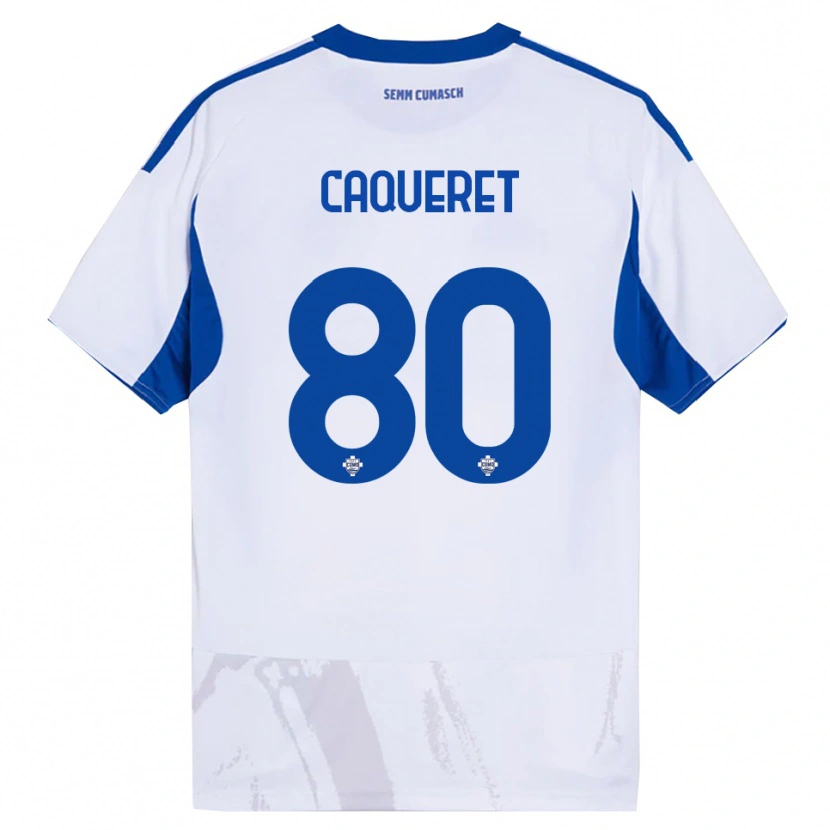 Danxen Hombre Camiseta Maxence Caqueret #80 Blanco Azul 2ª Equipación 2025/26 La Camisa