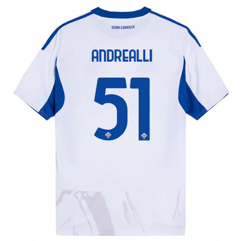 Danxen Hombre Camiseta Francesco Andrealli #51 Blanco Azul 2ª Equipación 2025/26 La Camisa