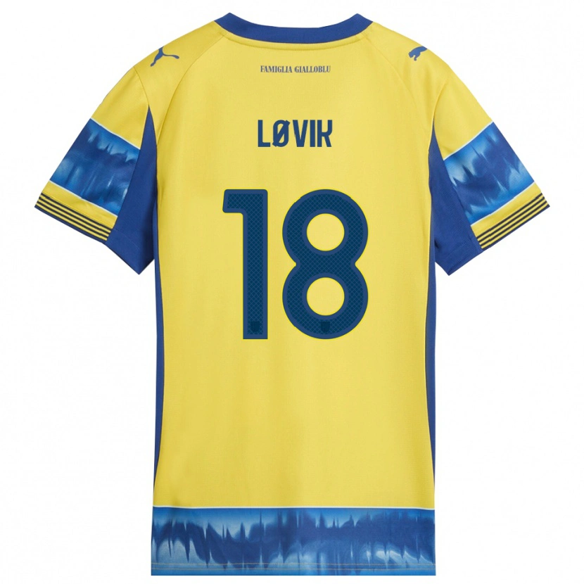 Danxen Hombre Camiseta Mathias Løvik #18 Amarillo Azul 2ª Equipación 2025/26 La Camisa