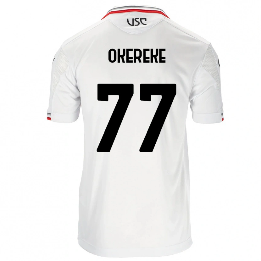 Danxen Hombre Camiseta David Okereke #77 Blanco Rojo 2ª Equipación 2025/26 La Camisa