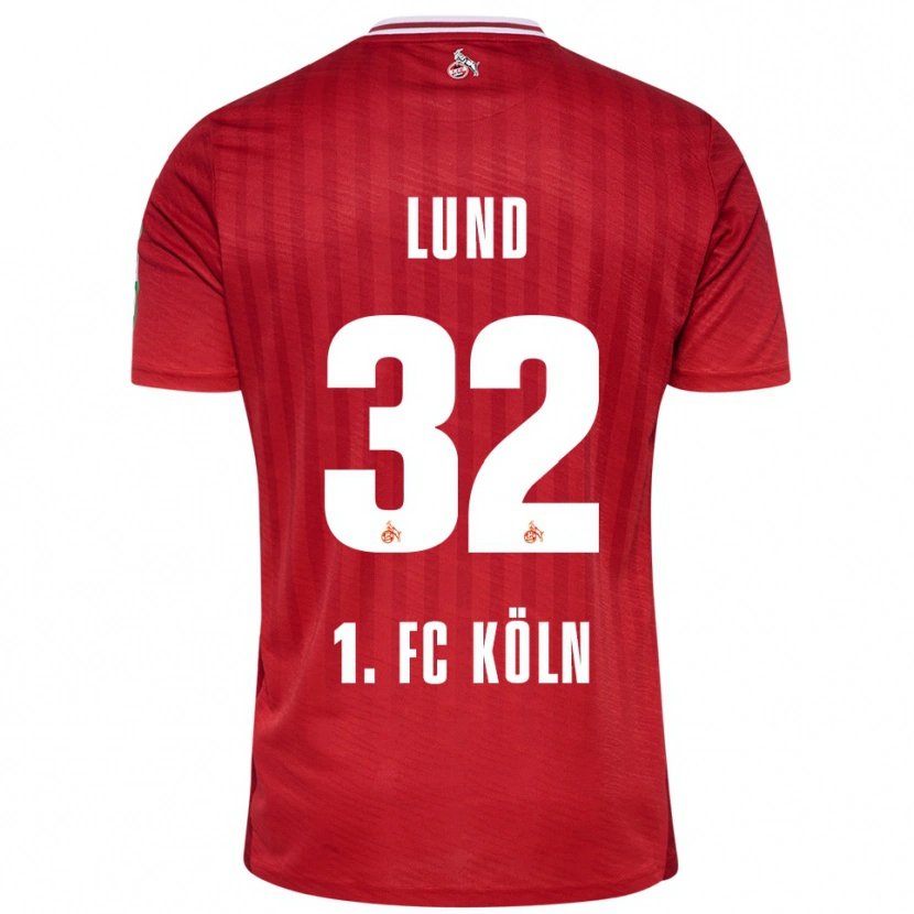 Danxen Hombre Camiseta Kristoffer Lund #32 Rojo Blanco 2ª Equipación 2025/26 La Camisa