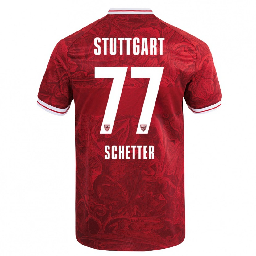 Danxen Hombre Camiseta Leonie Schetter #77 Rojo Negro 2ª Equipación 2025/26 La Camisa