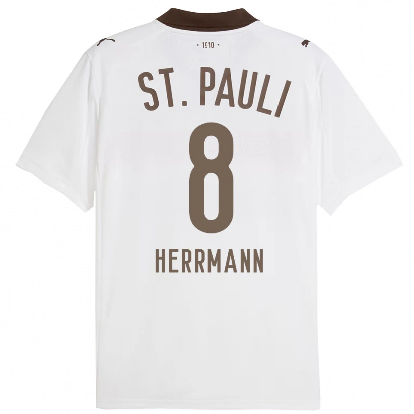 Danxen Hombre Camiseta Max Herrmann #8 Blanco Rojo 2ª Equipación 2025/26 La Camisa
