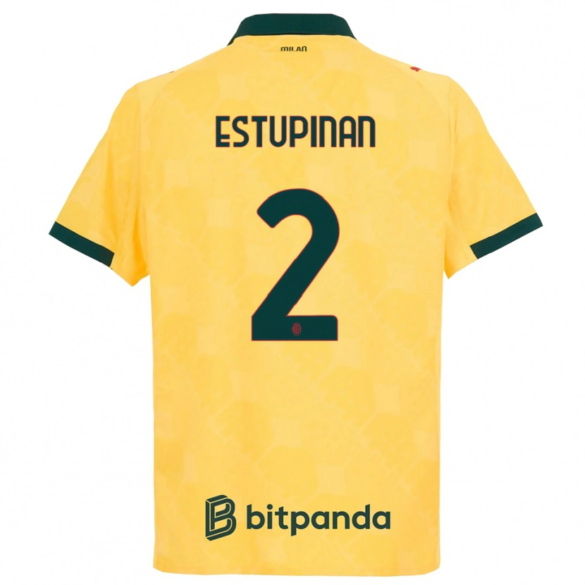 Danxen Hombre Camiseta Pervis Estupiñán #2 Amarillo Negro Equipación Tercera 2025/26 La Camisa