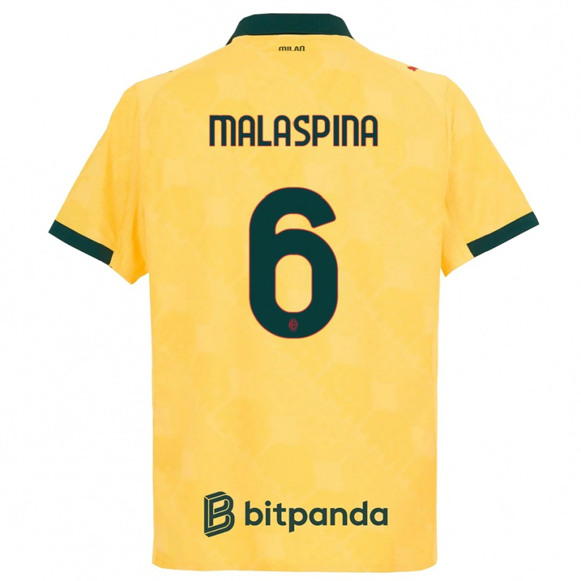 Danxen Hombre Camiseta Mattia Malaspina #6 Amarillo Negro Equipación Tercera 2025/26 La Camisa