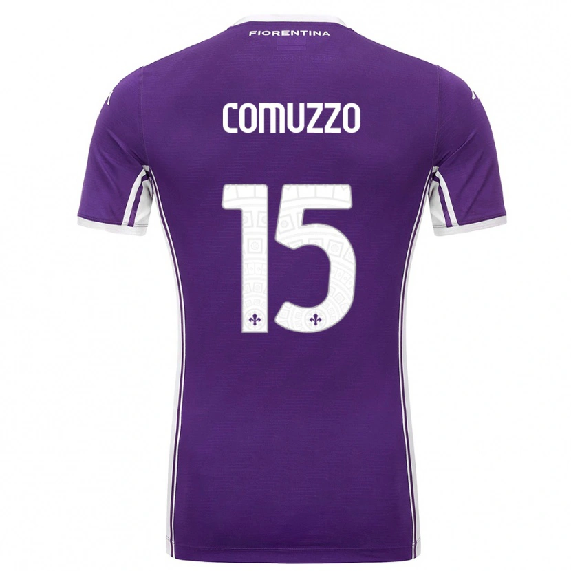 Danxen Mujer Camiseta Pietro Comuzzo #15 Púrpura Blanco 1ª Equipación 2025/26 La Camisa