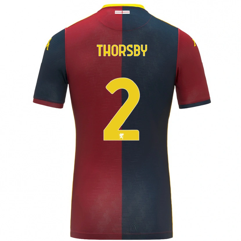 Danxen Mujer Camiseta Morten Thorsby #2 Rojo Azul Real 1ª Equipación 2025/26 La Camisa