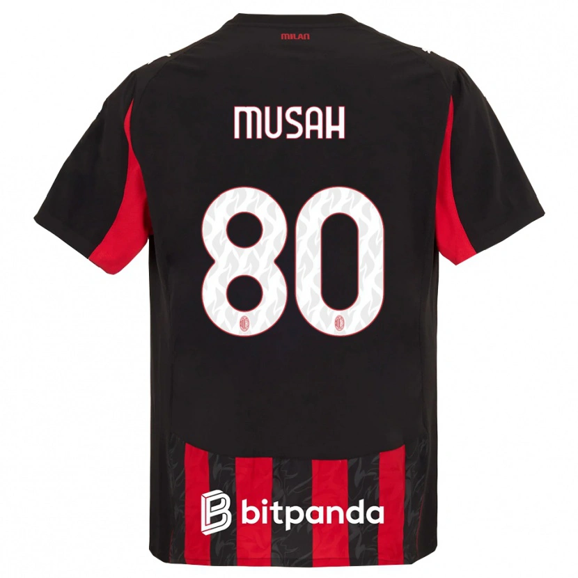 Danxen Mujer Camiseta Yunus Musah #80 Rojo Negro 1ª Equipación 2025/26 La Camisa