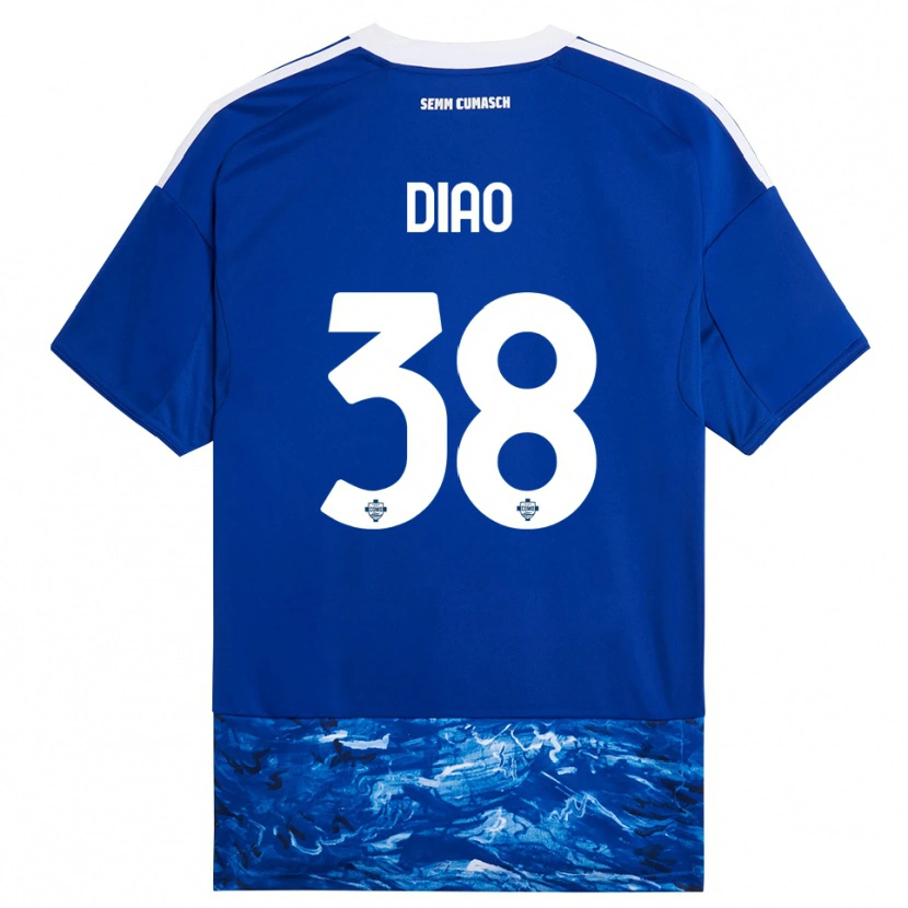 Danxen Mujer Camiseta Assane Diao #38 Azul Blanco 1ª Equipación 2025/26 La Camisa