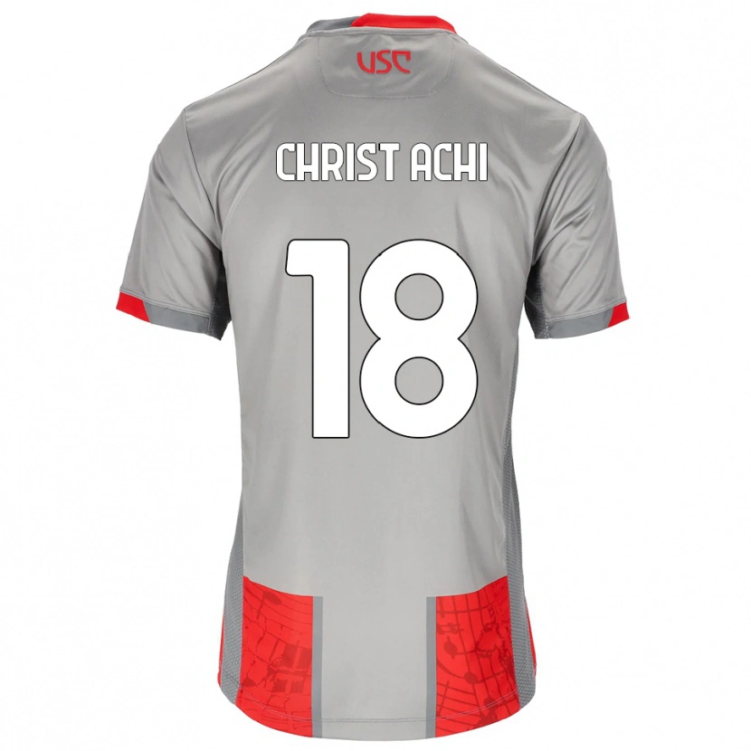 Danxen Mujer Camiseta Ange Christ Achi #18 Rojo Gris 1ª Equipación 2025/26 La Camisa