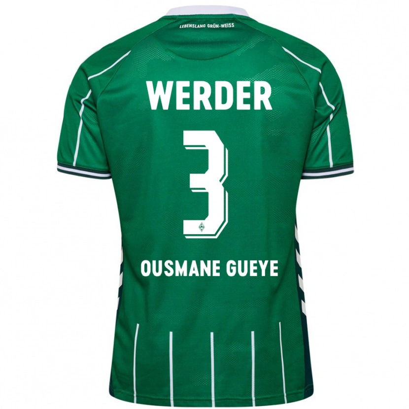 Danxen Mujer Camiseta Papa Ousmane Gueye #3 Verde Blanco 1ª Equipación 2025/26 La Camisa