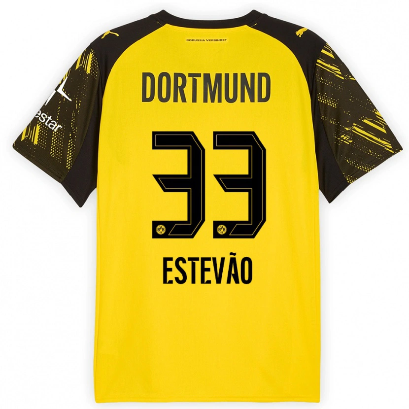 Danxen Mujer Camiseta Tiago Estevão #33 Amarillo Negro 1ª Equipación 2025/26 La Camisa