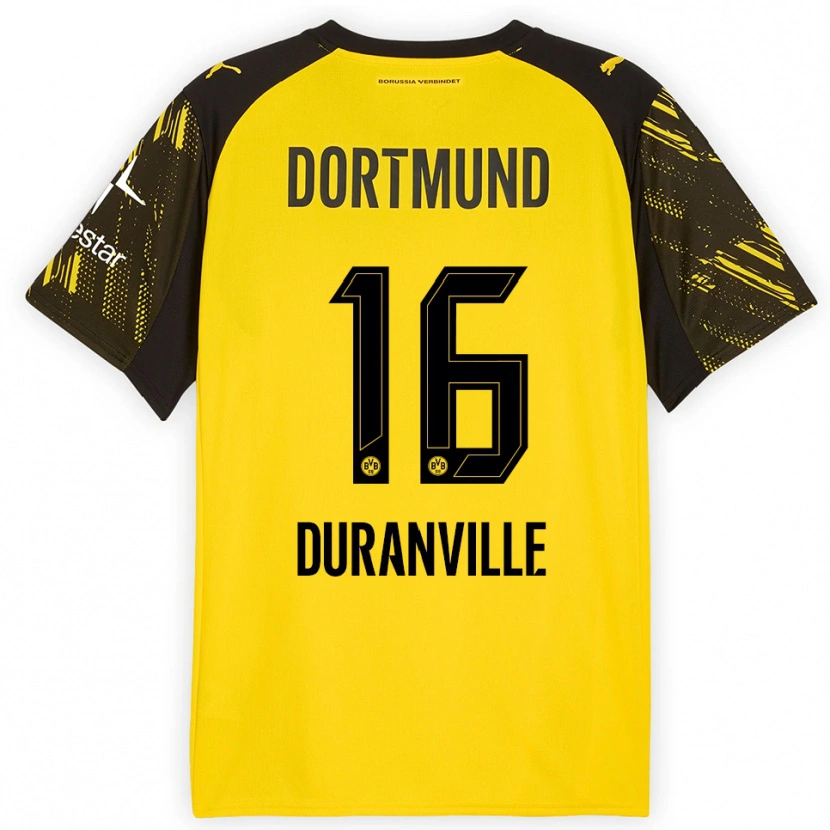 Danxen Mujer Camiseta Julien Duranville #16 Amarillo Negro 1ª Equipación 2025/26 La Camisa