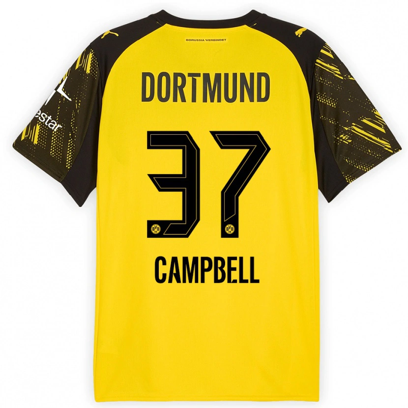 Danxen Mujer Camiseta Cole Campbell #37 Amarillo Negro 1ª Equipación 2025/26 La Camisa