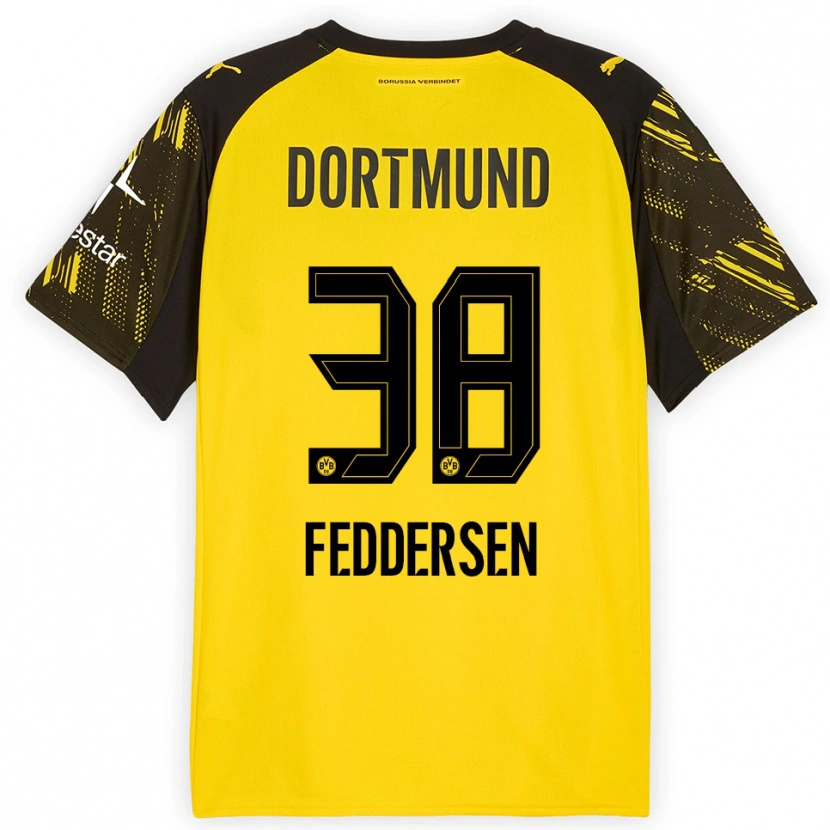 Danxen Mujer Camiseta Jonas Feddersen #38 Amarillo Negro 1ª Equipación 2025/26 La Camisa