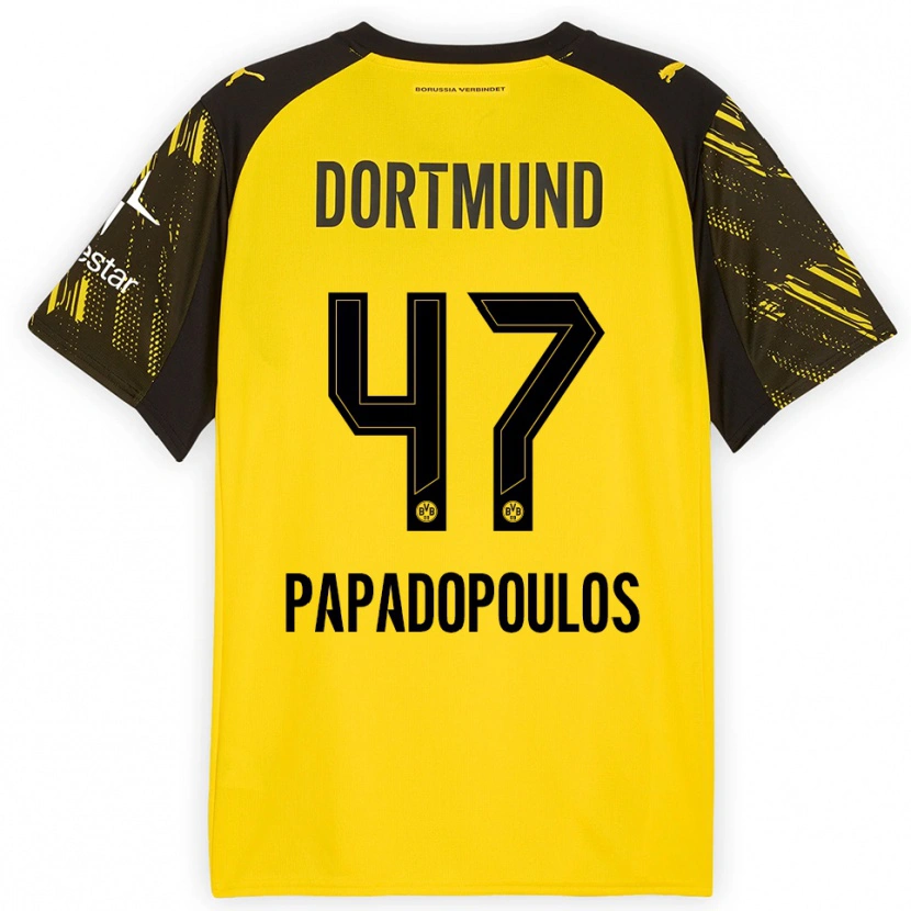 Danxen Mujer Camiseta Antonios Papadopoulos #47 Amarillo Negro 1ª Equipación 2025/26 La Camisa