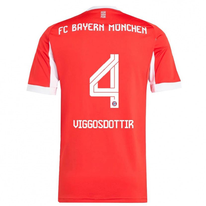 Danxen Mujer Camiseta Glódís Perla Viggósdóttir #4 Rojo Blanco 1ª Equipación 2025/26 La Camisa