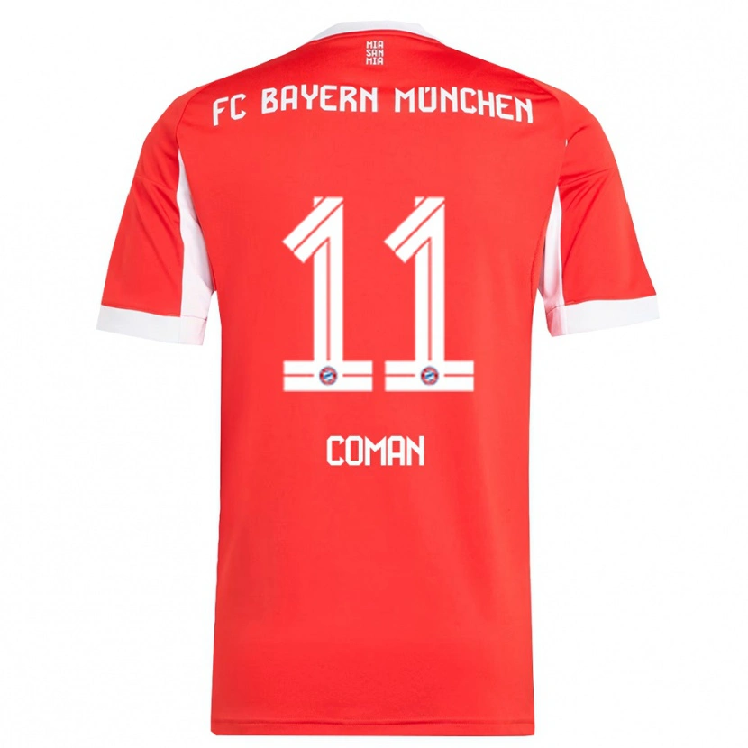 Danxen Mujer Camiseta Kingsley Coman #11 Rojo Blanco 1ª Equipación 2025/26 La Camisa