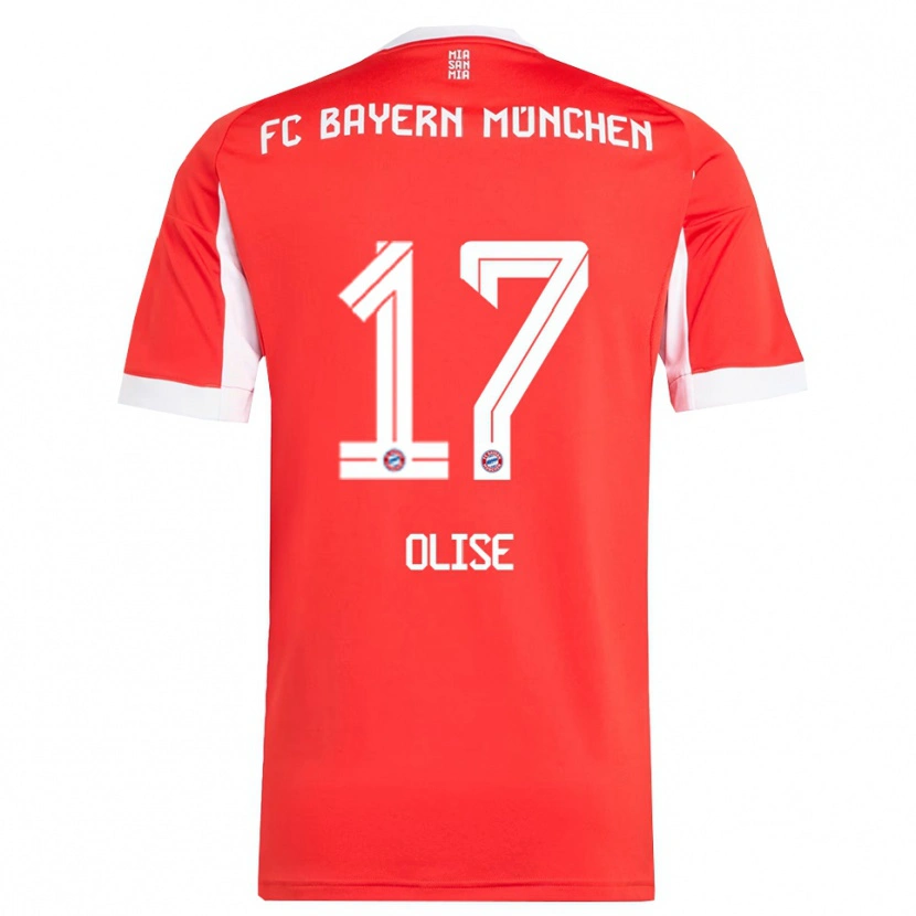 Danxen Mujer Camiseta Michael Olise #17 Rojo Blanco 1ª Equipación 2025/26 La Camisa