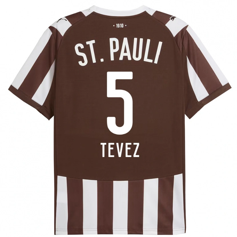 Danxen Mujer Camiseta Federico Tevez #5 Café Blanco 1ª Equipación 2025/26 La Camisa