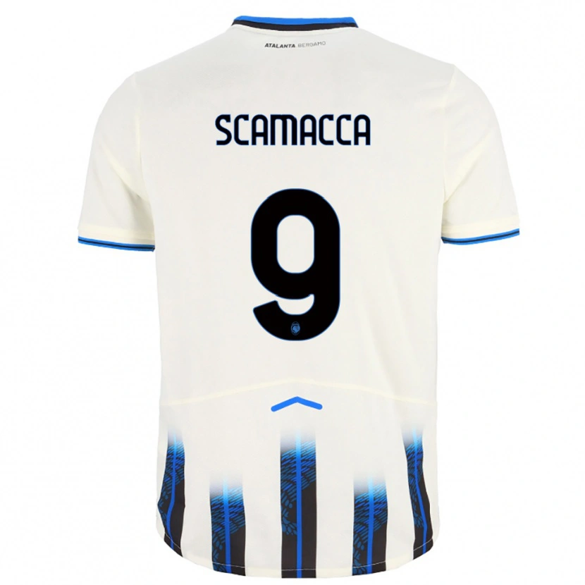 Danxen Mujer Camiseta Gianluca Scamacca #9 Blanco Azul 2ª Equipación 2025/26 La Camisa