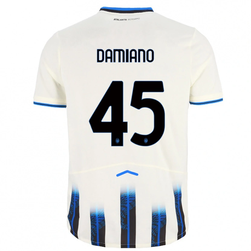 Danxen Mujer Camiseta Vincenzo Damiano #45 Blanco Azul 2ª Equipación 2025/26 La Camisa