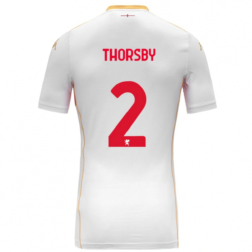 Danxen Mujer Camiseta Morten Thorsby #2 Blanco Rojo 2ª Equipación 2025/26 La Camisa