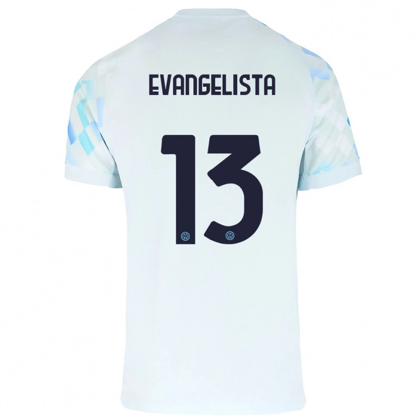Danxen Mujer Camiseta Edoardo Evangelista #13 Blanco Azul 2ª Equipación 2025/26 La Camisa
