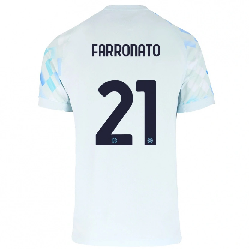 Danxen Mujer Camiseta Matteo Farronato #21 Blanco Azul 2ª Equipación 2025/26 La Camisa