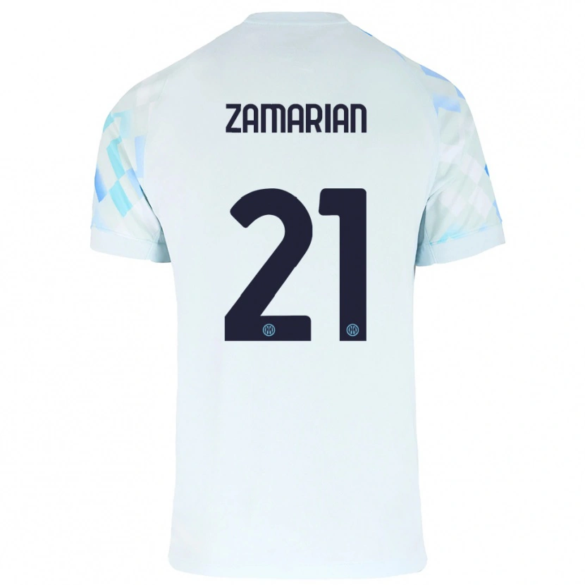 Danxen Mujer Camiseta Matteo Zamarian #21 Blanco Azul 2ª Equipación 2025/26 La Camisa