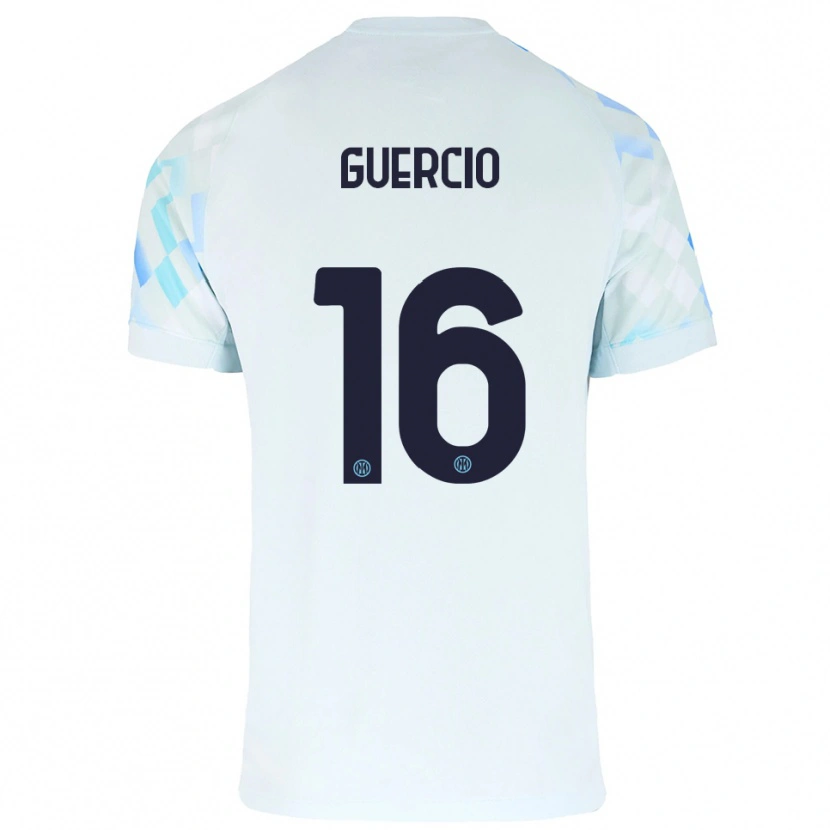 Danxen Mujer Camiseta Tommaso Guercio #16 Blanco Azul 2ª Equipación 2025/26 La Camisa