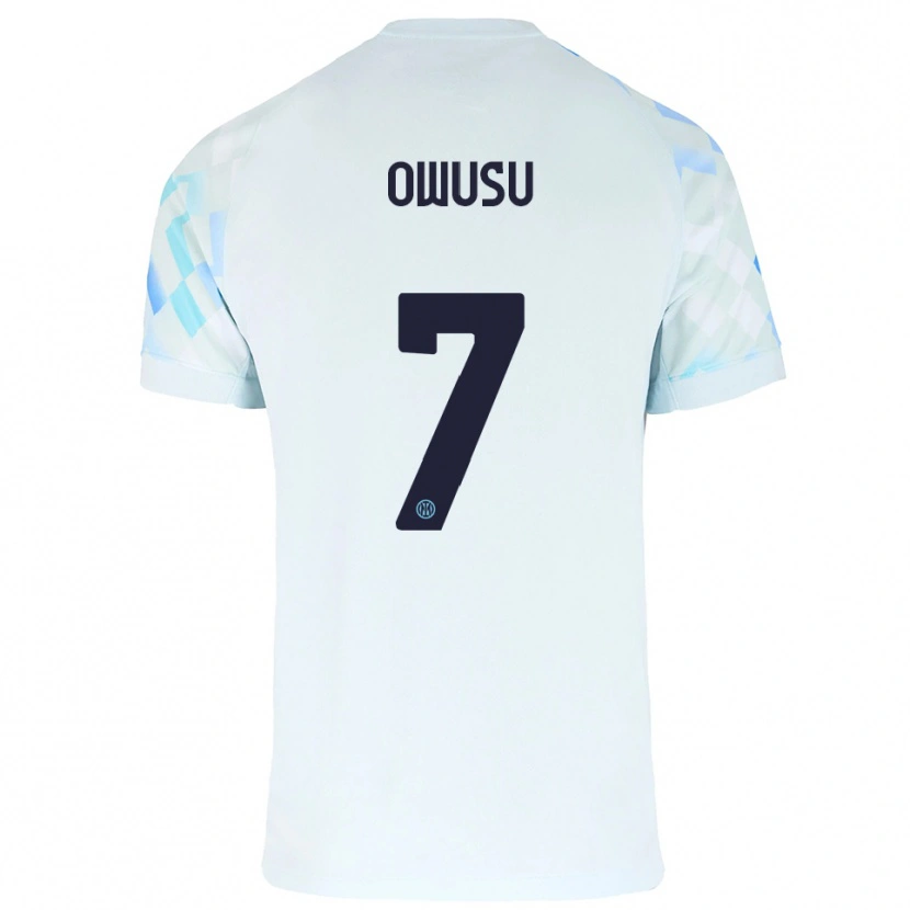 Danxen Mujer Camiseta Enoch Owusu #7 Blanco Azul 2ª Equipación 2025/26 La Camisa