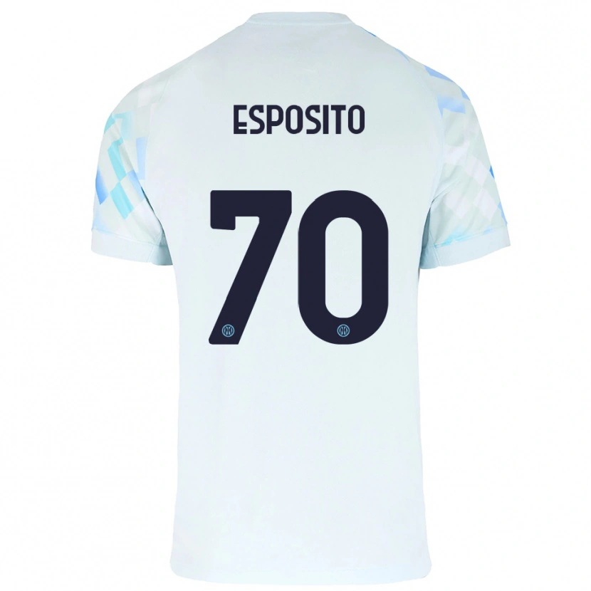 Danxen Mujer Camiseta Sebastiano Esposito #70 Blanco Azul 2ª Equipación 2025/26 La Camisa