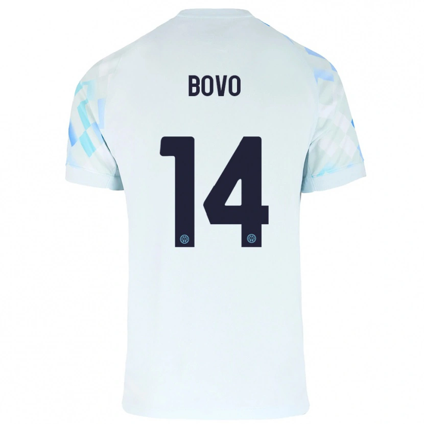 Danxen Mujer Camiseta Leonardo Bovo #14 Blanco Azul 2ª Equipación 2025/26 La Camisa
