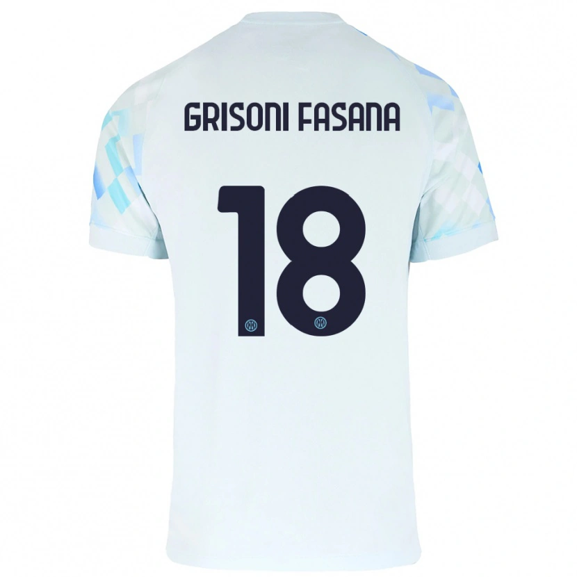 Danxen Mujer Camiseta Marco Grisoni Fasana #18 Blanco Azul 2ª Equipación 2025/26 La Camisa