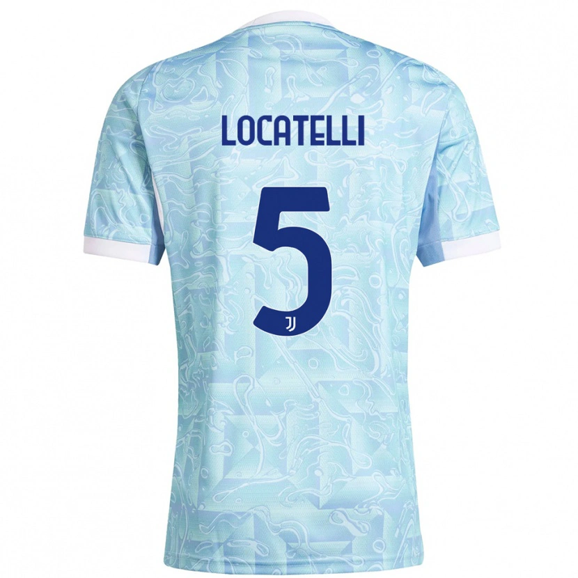 Danxen Mujer Camiseta Manuel Locatelli #5 Azul Cielo Amarillo 2ª Equipación 2025/26 La Camisa