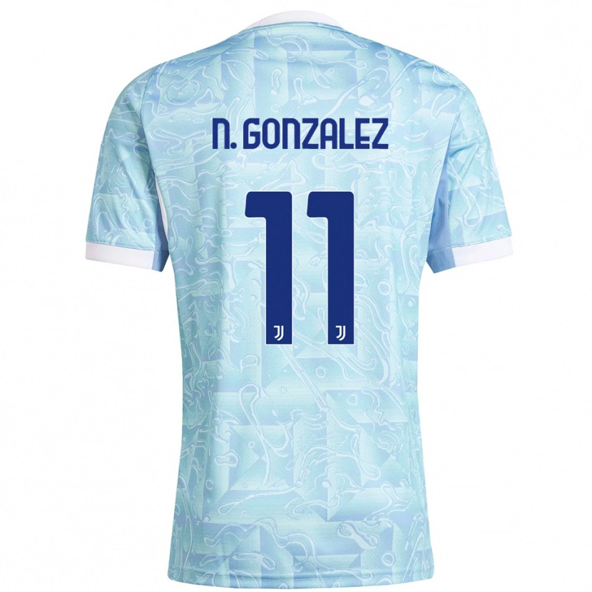 Danxen Mujer Camiseta Nico González #11 Azul Cielo Amarillo 2ª Equipación 2025/26 La Camisa
