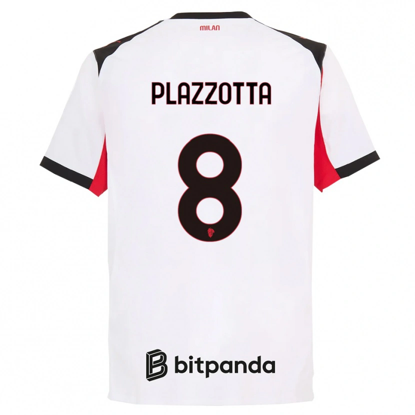 Danxen Mujer Camiseta Filippo Plazzotta #8 Blanco Negro 2ª Equipación 2025/26 La Camisa