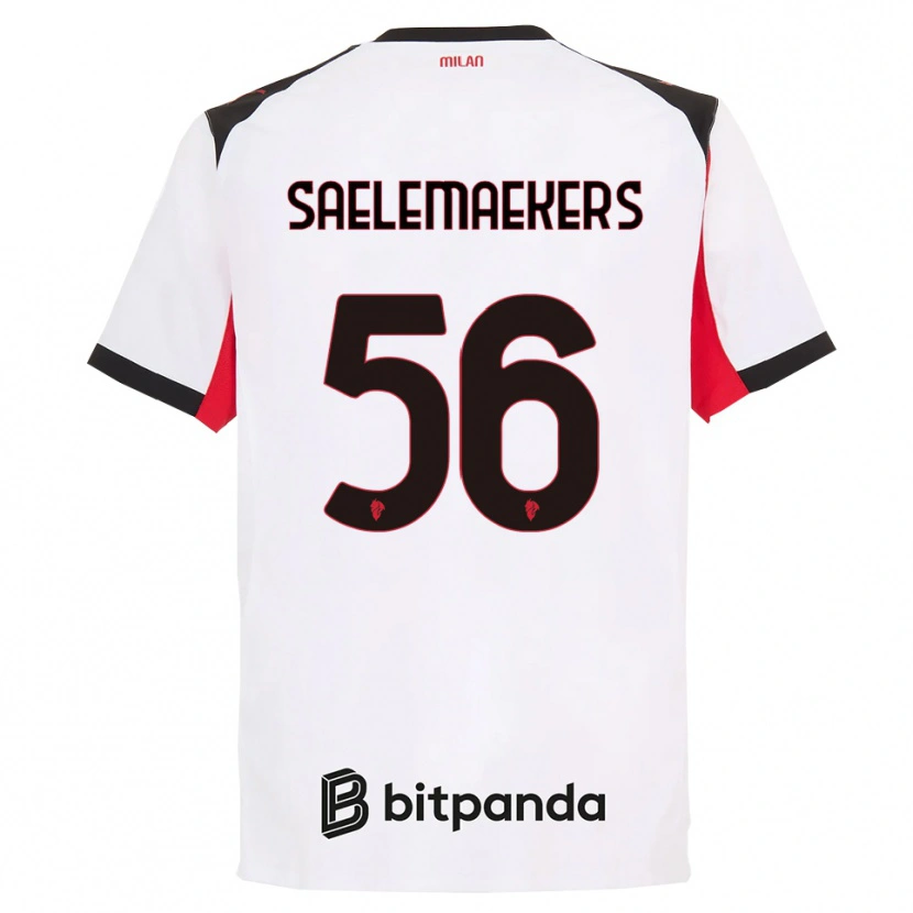 Danxen Mujer Camiseta Alexis Saelemaekers #56 Blanco Negro 2ª Equipación 2025/26 La Camisa