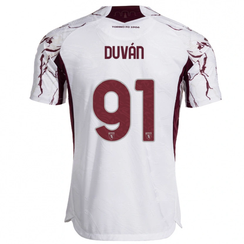 Danxen Mujer Camiseta Duván Zapata #91 Blanco Borgoña 2ª Equipación 2025/26 La Camisa