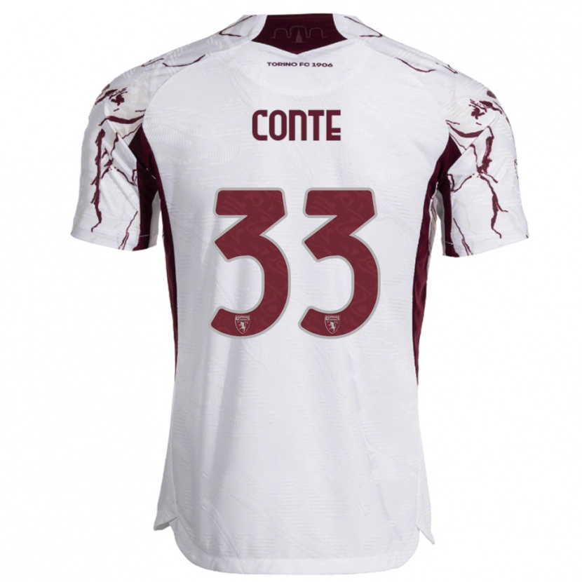 Danxen Mujer Camiseta Gioele Conte #33 Blanco Borgoña 2ª Equipación 2025/26 La Camisa