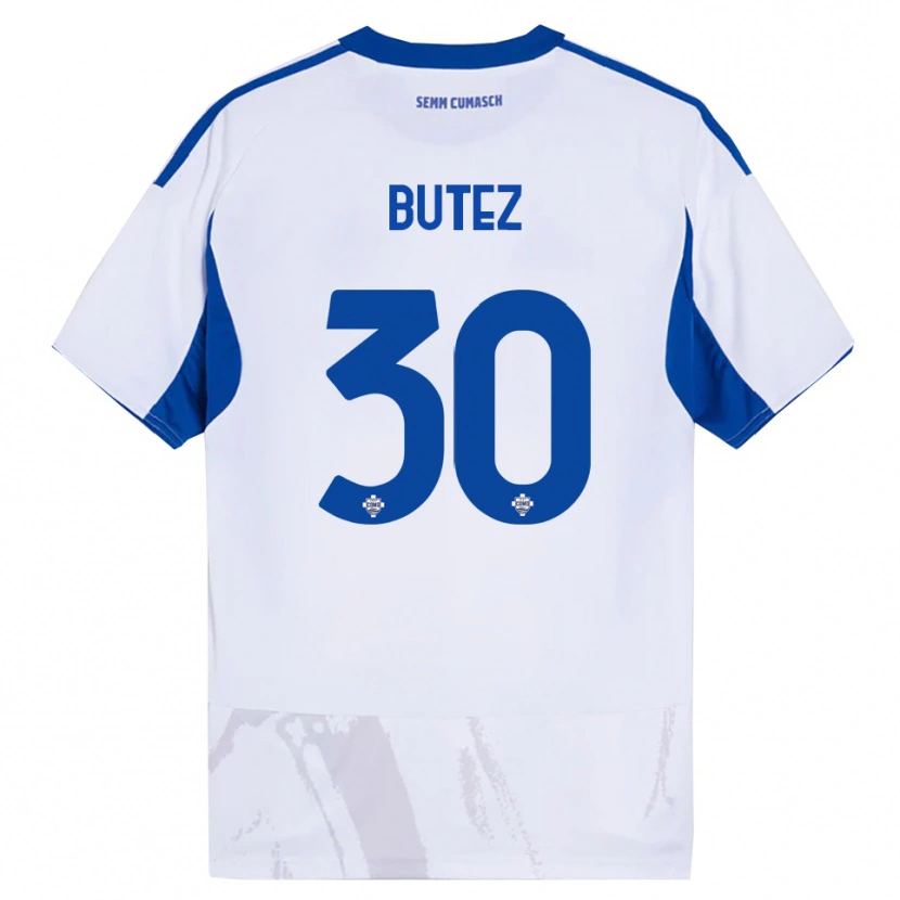 Danxen Mujer Camiseta Jean Butez #30 Blanco Azul 2ª Equipación 2025/26 La Camisa