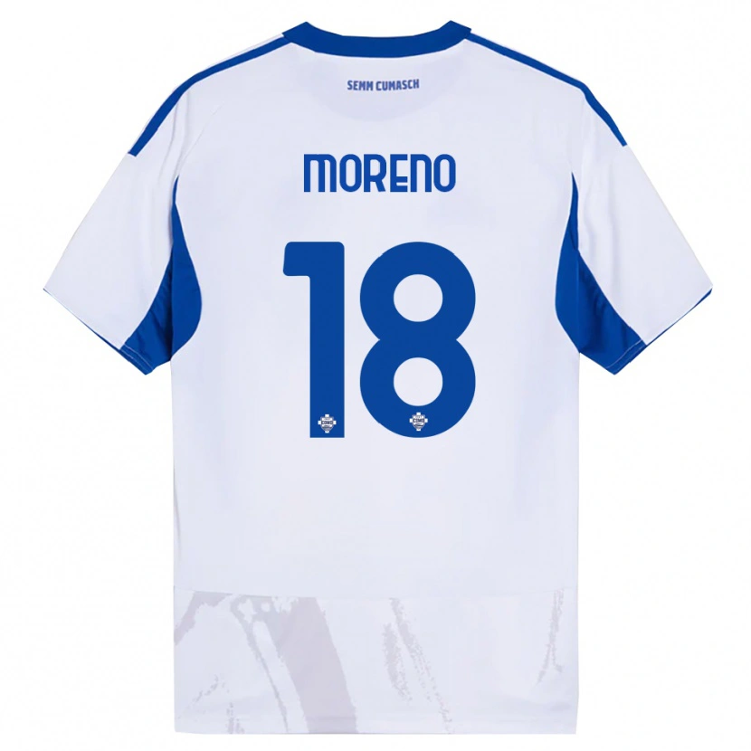 Danxen Mujer Camiseta Alberto Moreno #18 Blanco Azul 2ª Equipación 2025/26 La Camisa
