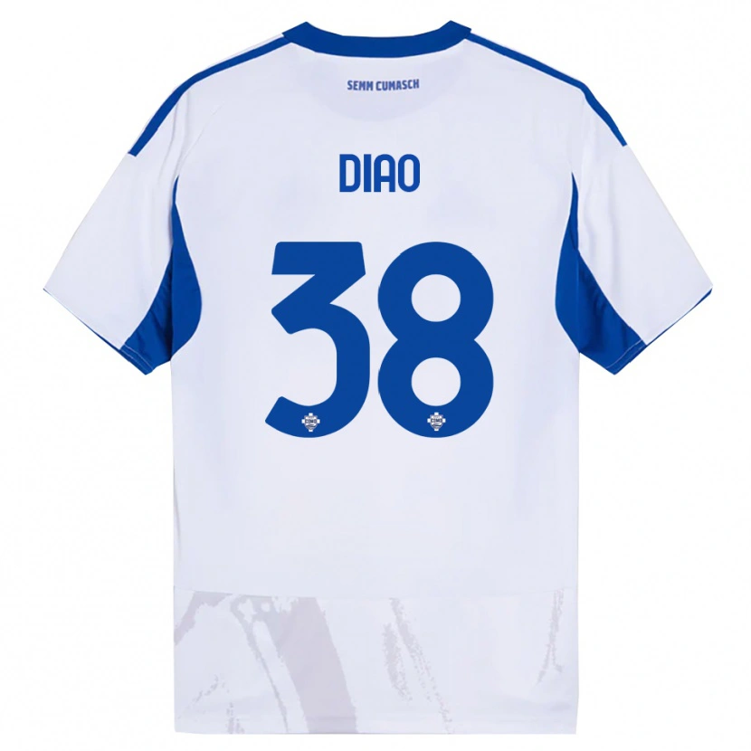 Danxen Mujer Camiseta Assane Diao #38 Blanco Azul 2ª Equipación 2025/26 La Camisa