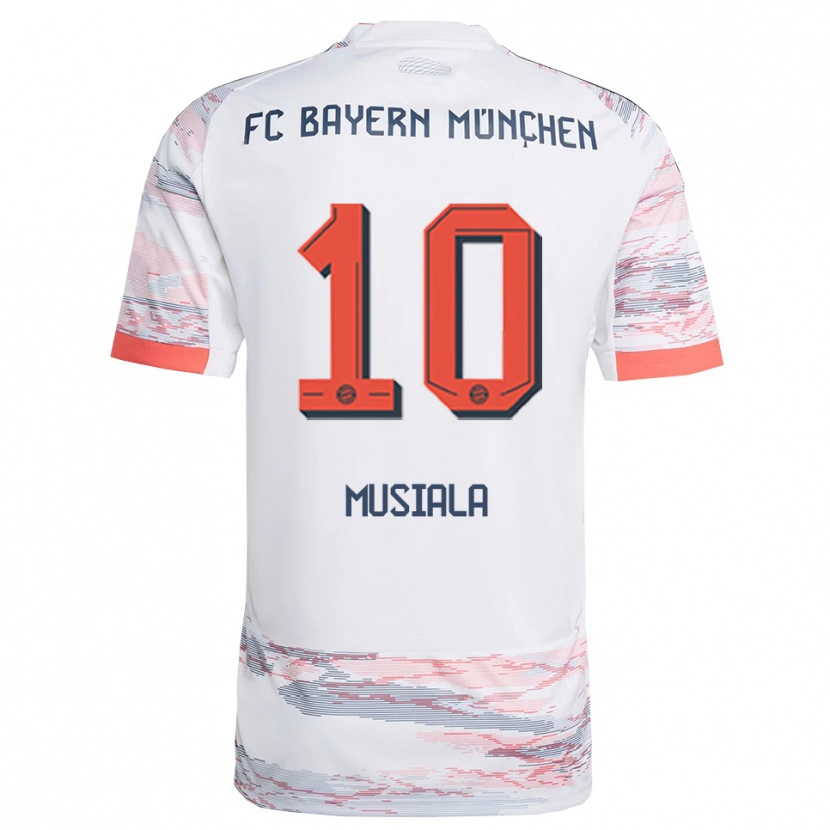 Danxen Mujer Camiseta Jamal Musiala #10 Blanco Gris 2ª Equipación 2025/26 La Camisa