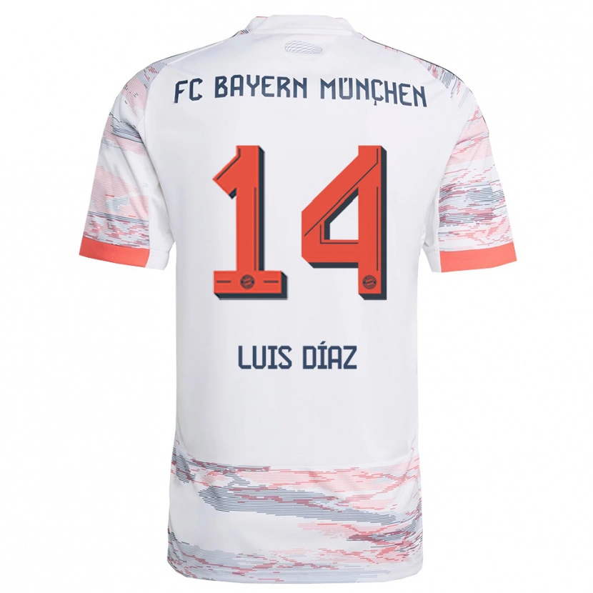 Danxen Mujer Camiseta Luis Díaz #14 Blanco Gris 2ª Equipación 2025/26 La Camisa