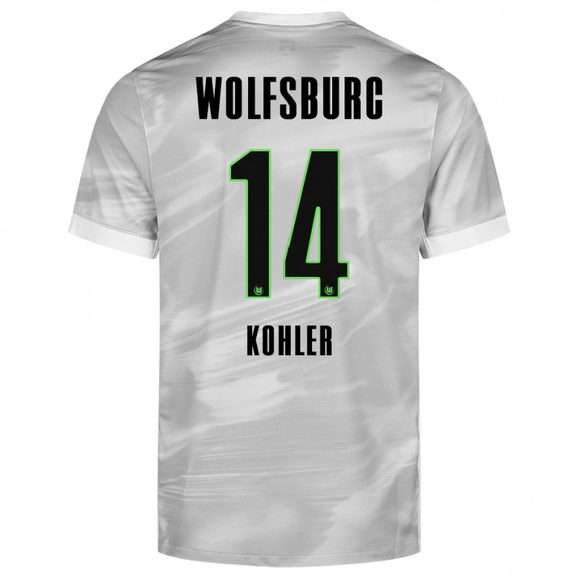 Danxen Mujer Camiseta Leonard Köhler #14 Gris Blanco 2ª Equipación 2025/26 La Camisa