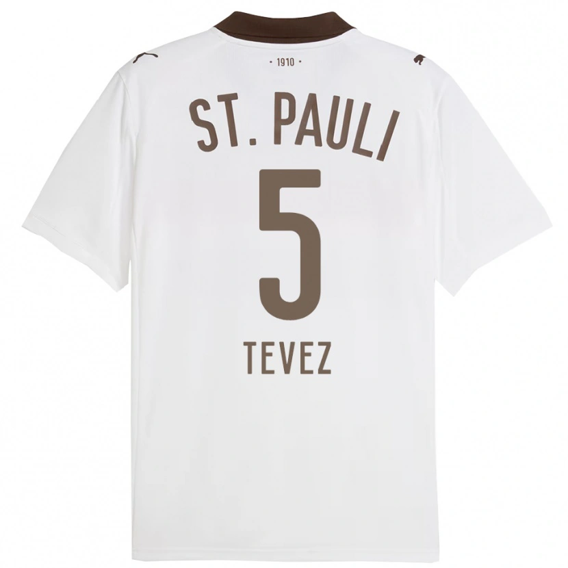 Danxen Mujer Camiseta Federico Tevez #5 Blanco Rojo 2ª Equipación 2025/26 La Camisa
