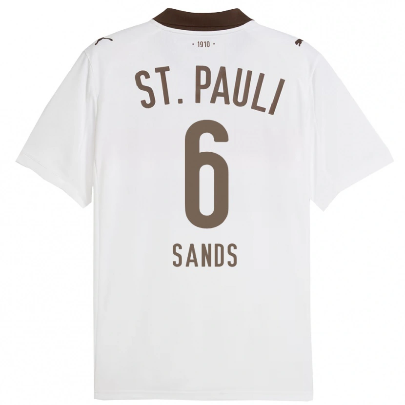 Danxen Mujer Camiseta James Sands #6 Blanco Rojo 2ª Equipación 2025/26 La Camisa