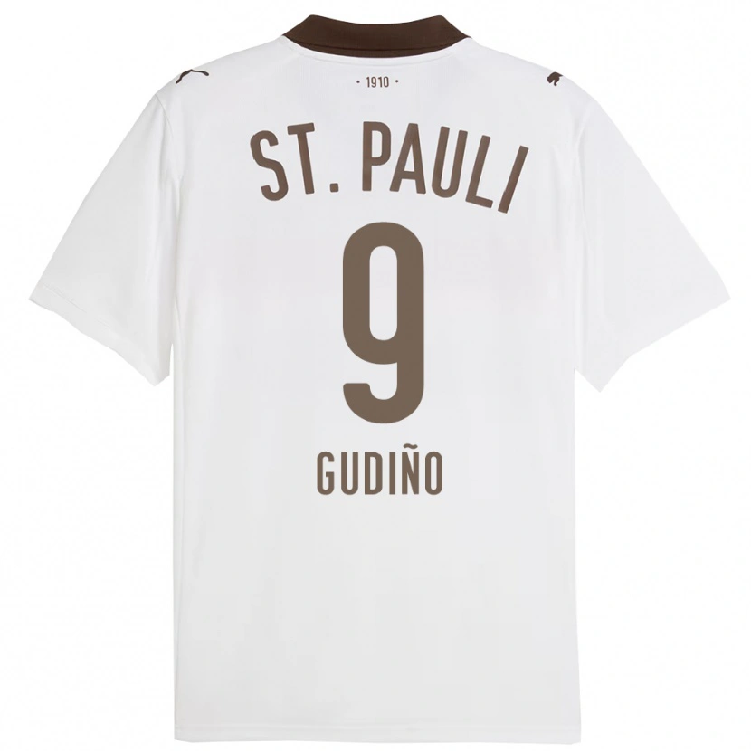 Danxen Mujer Camiseta Alberto Gudiño #9 Blanco Rojo 2ª Equipación 2025/26 La Camisa